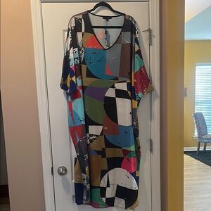 Abstract Multicolor Midi Dress